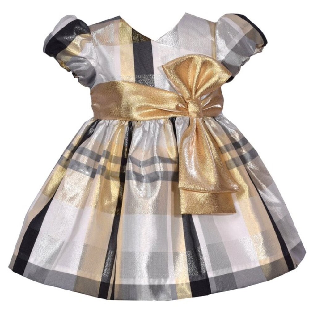 NEW Bonnie Jean Girls 12M-4T Metallic Plaid Taffeta Christmas Bow Dress